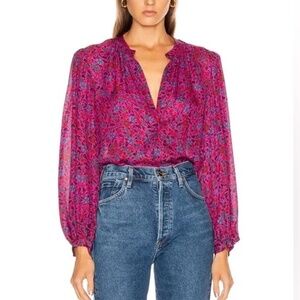 Veronica Beard Ashlynn Silk Floral Blouse Fuchsia Pink Size 4